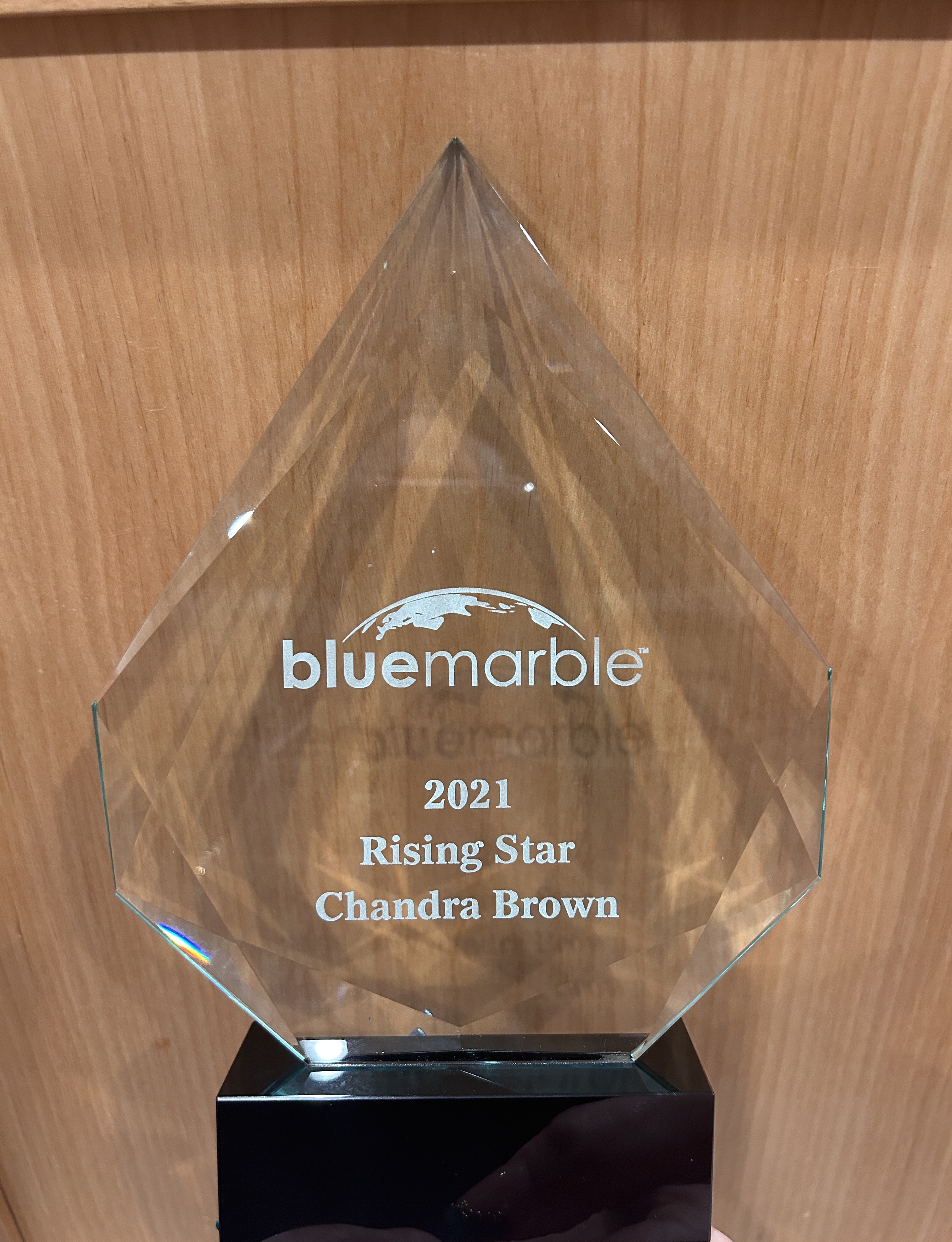 Award received by Chandra Brown